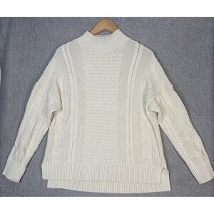 J Crew Cable-knit Crewneck Sweater Womens Small Natural Beige  Fisherman Cotton